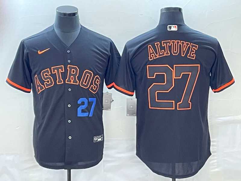 Men's Houston Astros #27 Jose Altuve Number Lights Out Black Fashion Stitched MLB Cool Base Nike Jerseys
